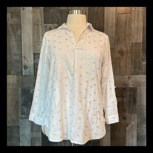 NWT! Sigrid Olsen linen top large palm tree tropical beach pool party resortwear
